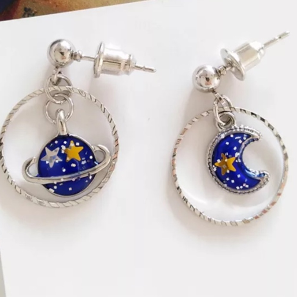 Planet And Moon Earrings